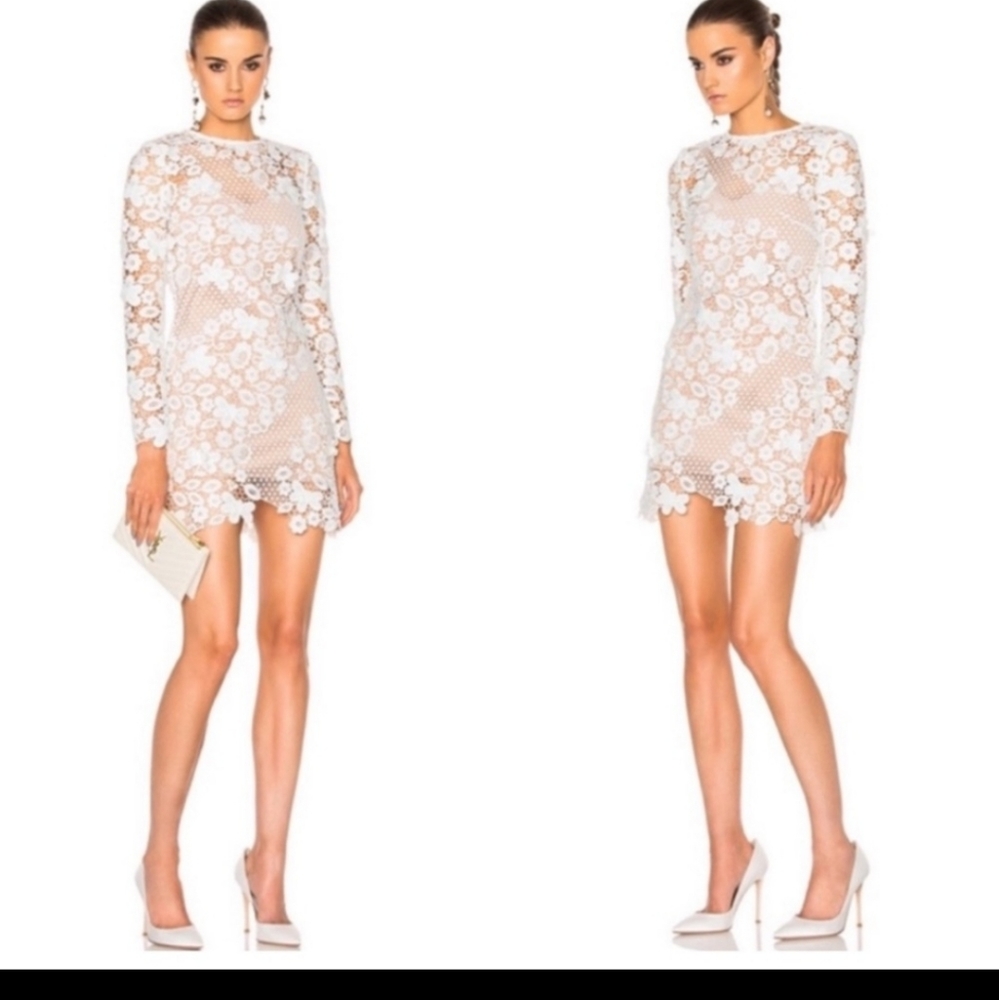 Self-Portrait 3D Floral Lace Dress White Sz 6
